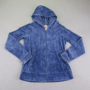 Juicy Couture Hoodie Womens Small Blue Velour Track Suit Top Velour Full Zip ^